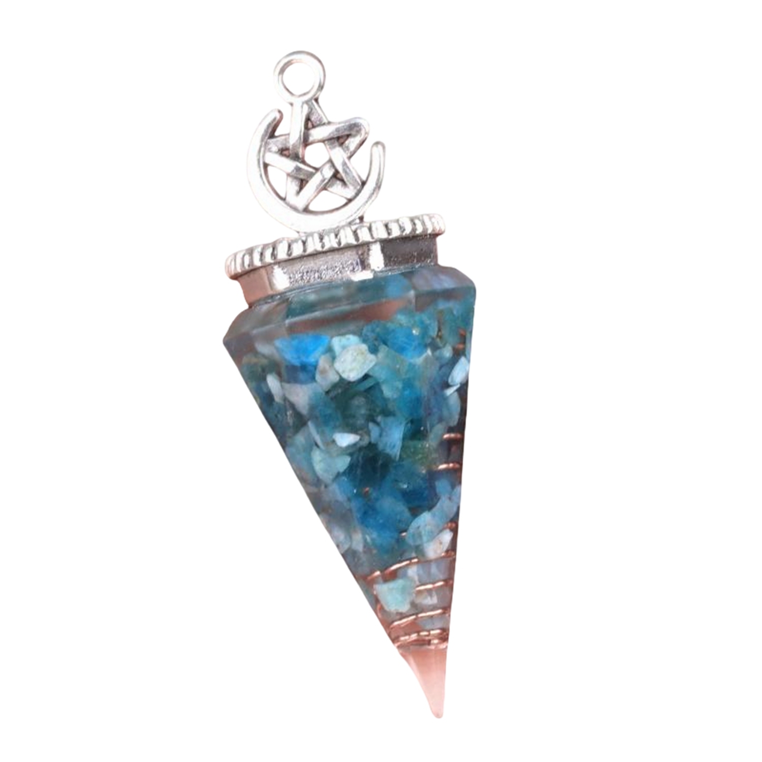 Chip Stone Resin Hexagonal Cone Antique Silver Pendulum Pendant For Making Jewelry #SP1900