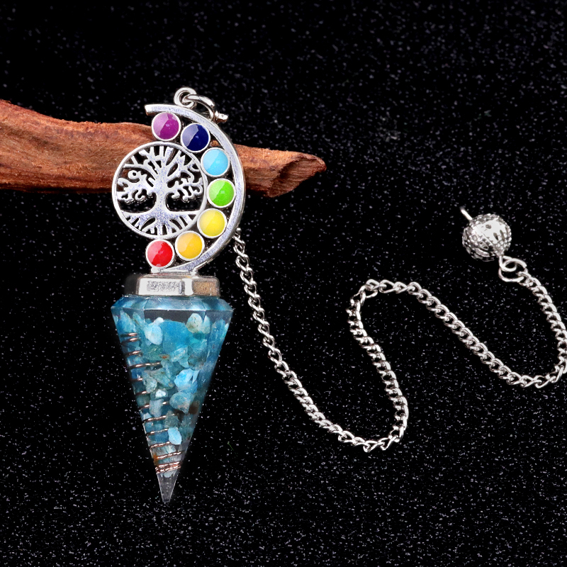 Chip Stone Resin Hexagonal Cone Antique Silver Pendulum Pendant For Making Jewelry #SP1901