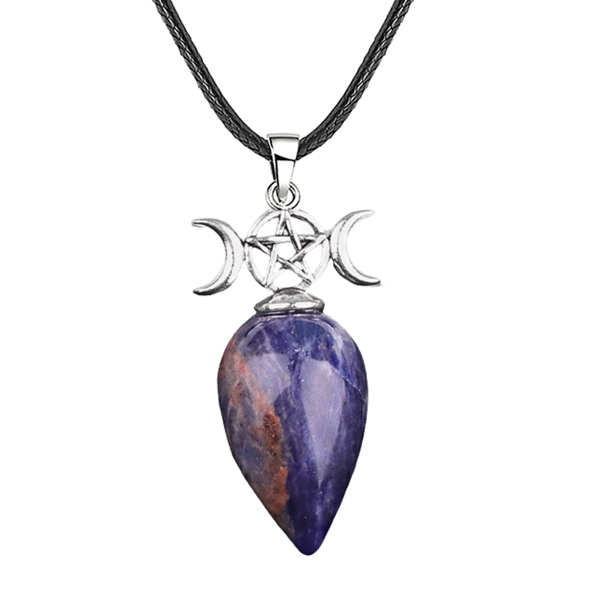 Waterdrop Antique Silver Stone Pendant Necklace 45cm Black Cord