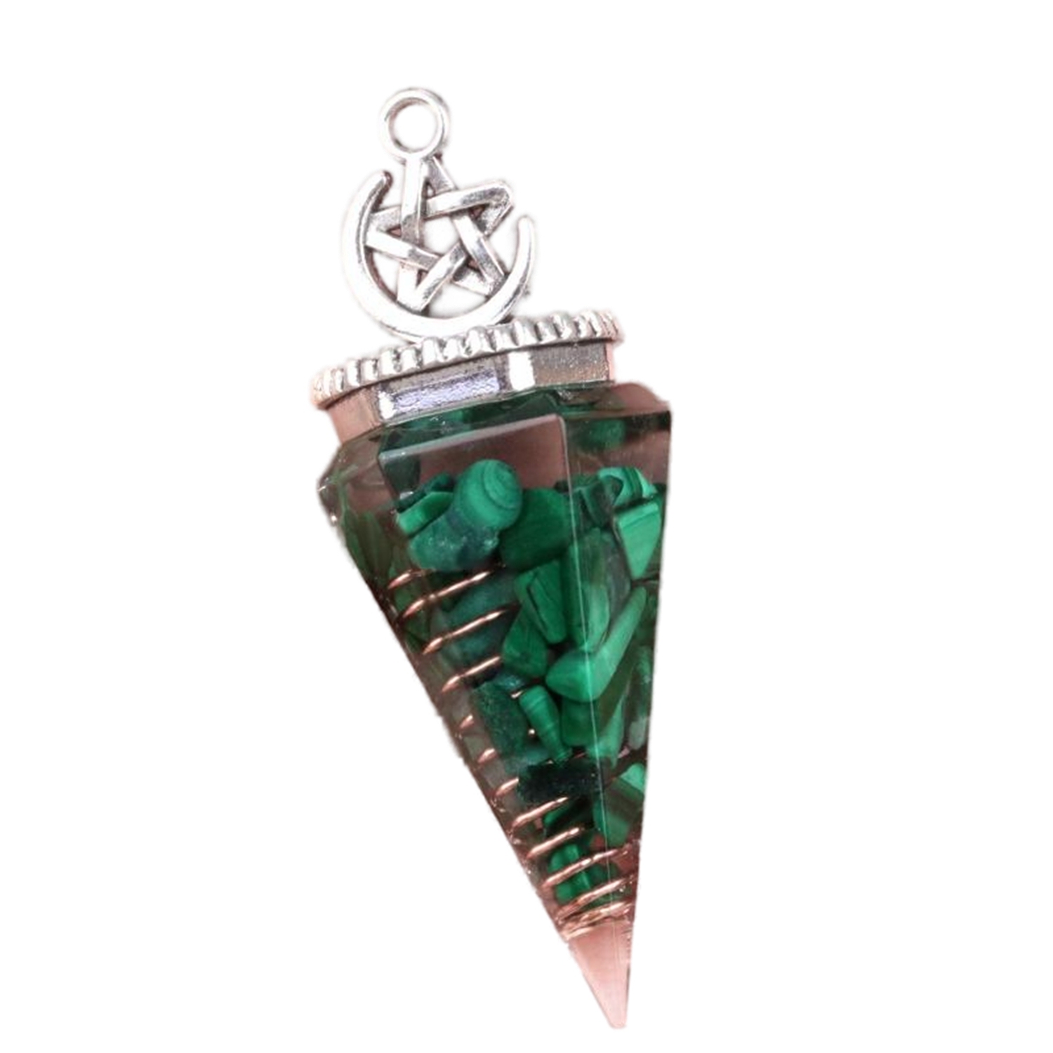 Chip Stone Resin Hexagonal Cone Antique Silver Pendulum Pendant For Making Jewelry #SP1900