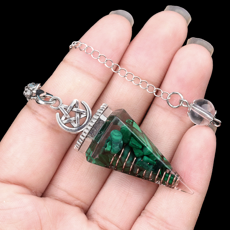 Chip Stone Resin Hexagonal Cone Antique Silver Pendulum Pendant For Making Jewelry #SP1900
