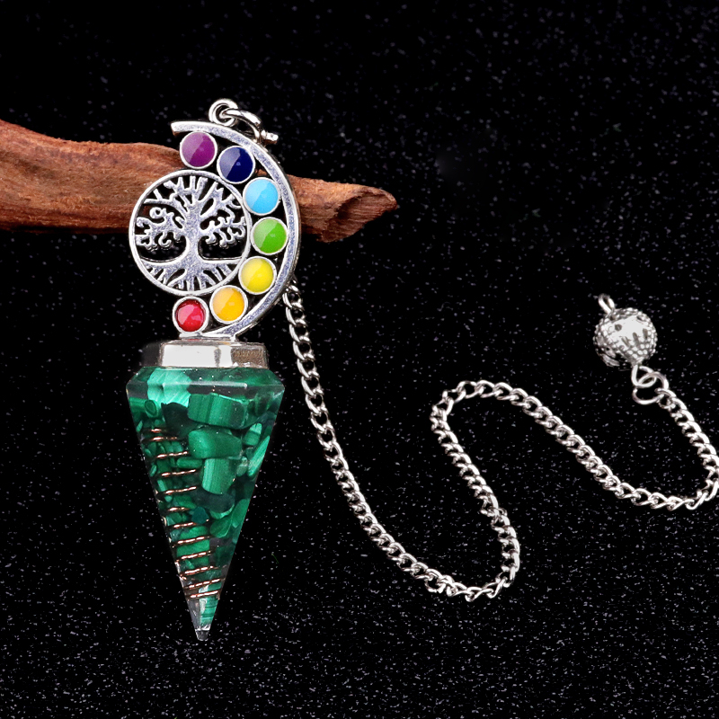 Chip Stone Resin Hexagonal Cone Antique Silver Pendulum Pendant For Making Jewelry #SP1901