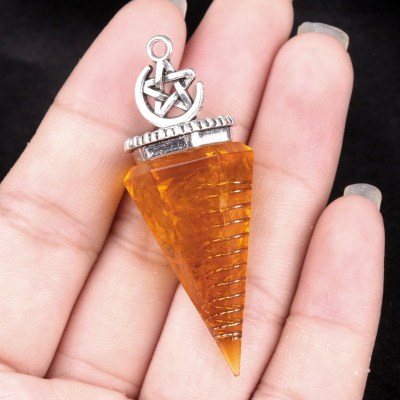 Chip Stone Resin Hexagonal Cone Antique Silver Pendulum Pendant For Making Jewelry #SP1900