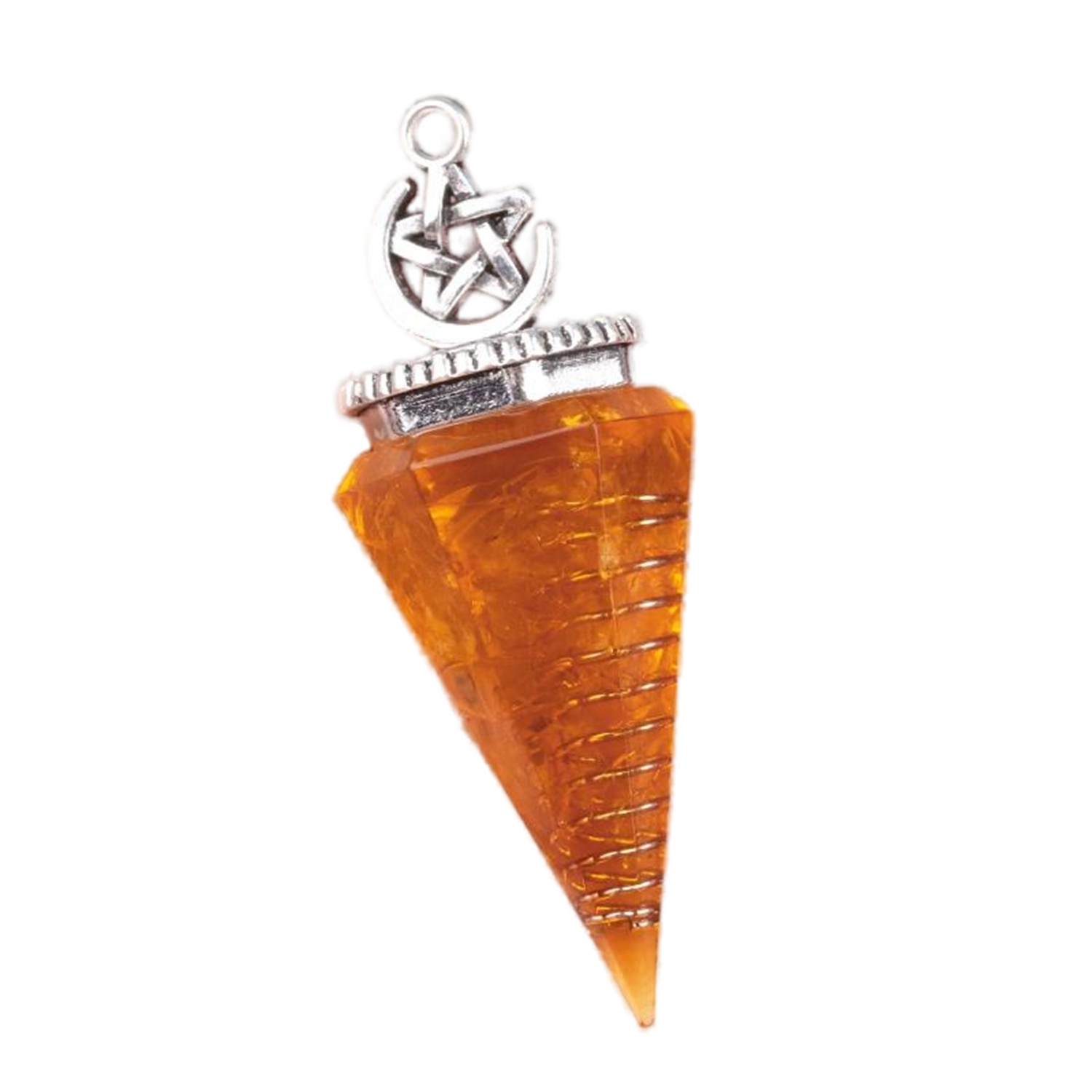 Chip Stone Resin Hexagonal Cone Antique Silver Pendulum Pendant For Making Jewelry #SP1900