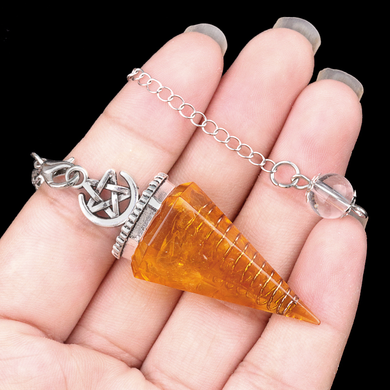 Chip Stone Resin Hexagonal Cone Antique Silver Pendulum Pendant For Making Jewelry #SP1900