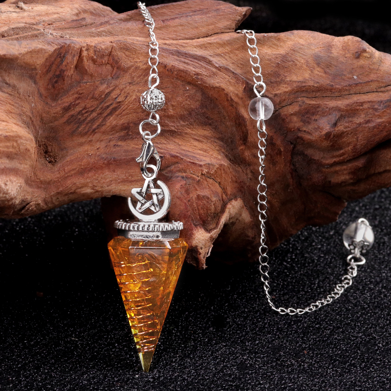 Chip Stone Resin Hexagonal Cone Antique Silver Pendulum Pendant For Making Jewelry #SP1900