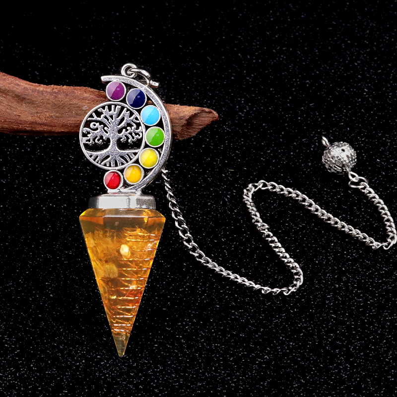 Chip Stone Resin Hexagonal Cone Antique Silver Pendulum Pendant For Making Jewelry #SP1901