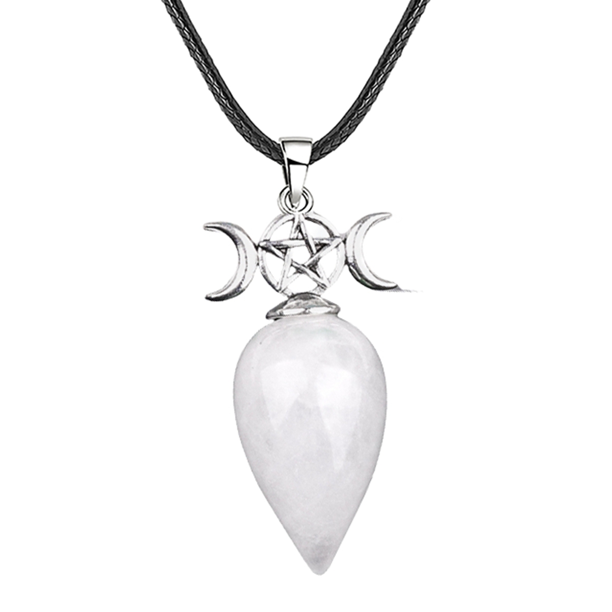 Waterdrop Antique Silver Stone Pendant Necklace 45cm Black Cord