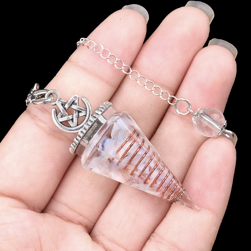Chip Stone Resin Hexagonal Cone Antique Silver Pendulum Pendant For Making Jewelry #SP1900