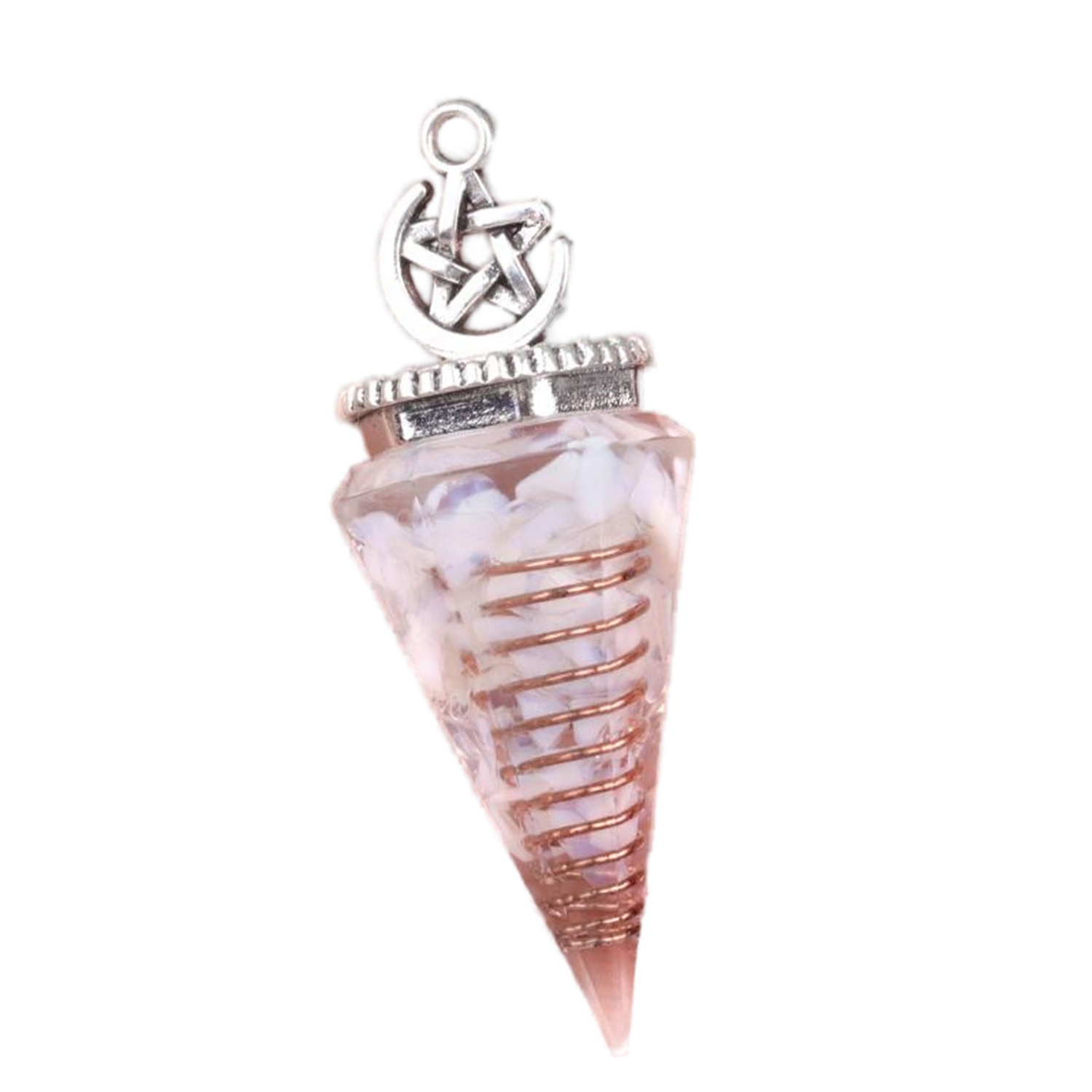 Chip Stone Resin Hexagonal Cone Antique Silver Pendulum Pendant For Making Jewelry #SP1900