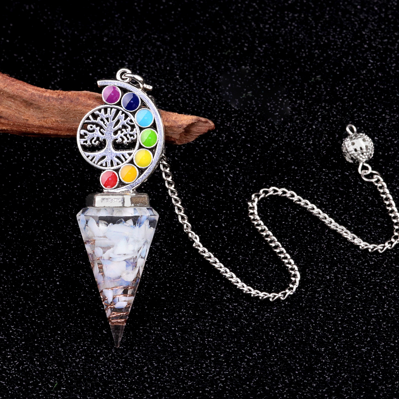 Chip Stone Resin Hexagonal Cone Antique Silver Pendulum Pendant For Making Jewelry #SP1901