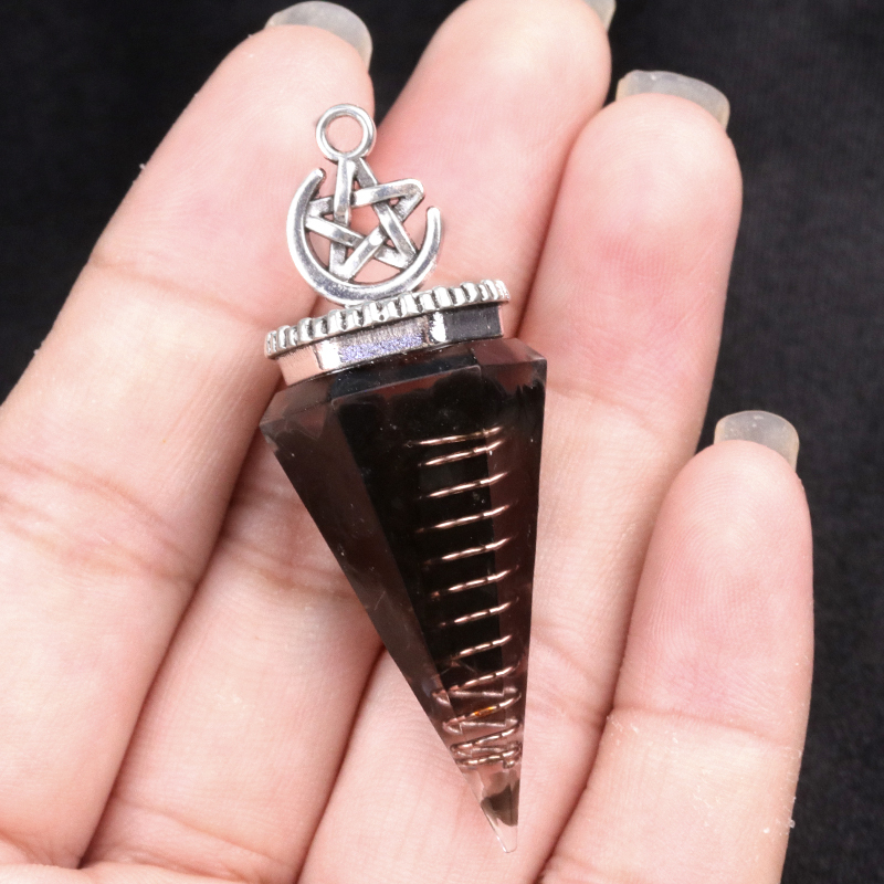 Chip Stone Resin Hexagonal Cone Antique Silver Pendulum Pendant For Making Jewelry #SP1900