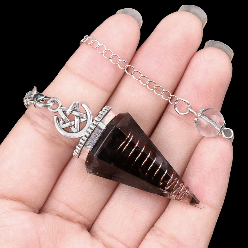 Chip Stone Resin Hexagonal Cone Antique Silver Pendulum Pendant For Making Jewelry #SP1900