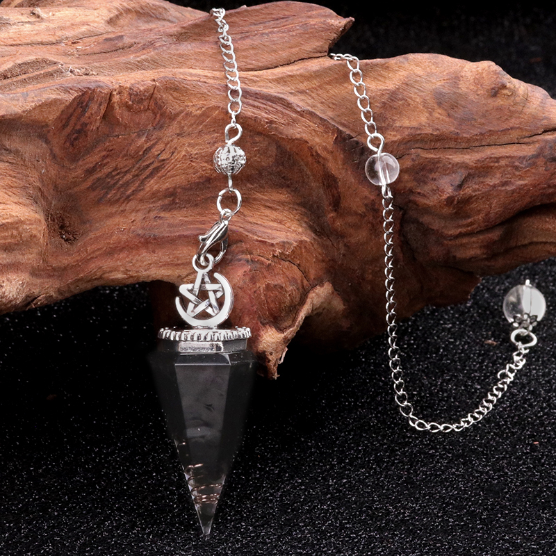 Chip Stone Resin Hexagonal Cone Antique Silver Pendulum Pendant For Making Jewelry #SP1900