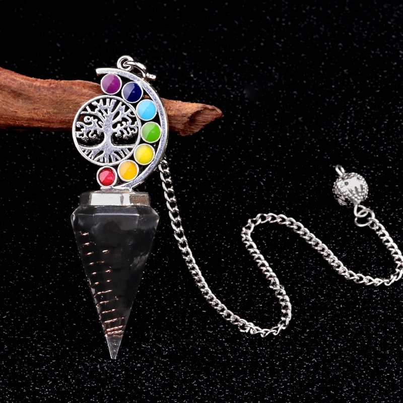 Chip Stone Resin Hexagonal Cone Antique Silver Pendulum Pendant For Making Jewelry #SP1901