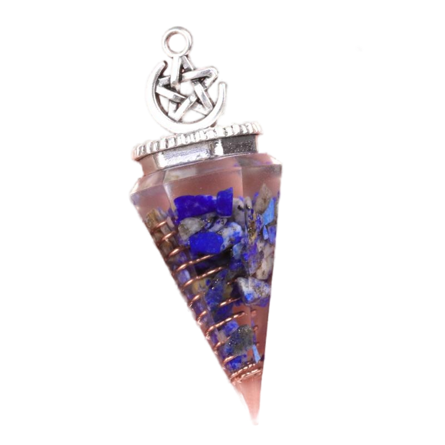 Chip Stone Resin Hexagonal Cone Antique Silver Pendulum Pendant For Making Jewelry #SP1900