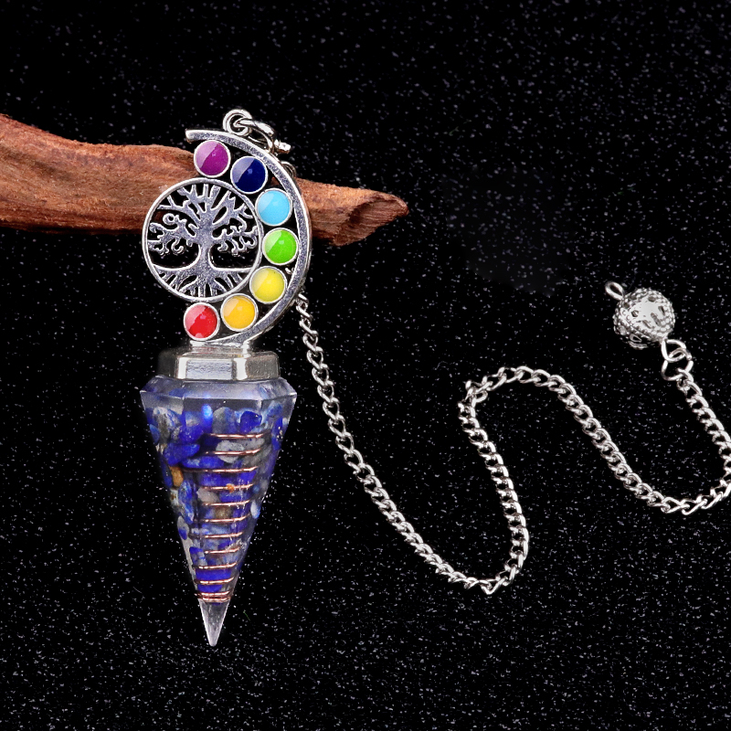 Chip Stone Resin Hexagonal Cone Antique Silver Pendulum Pendant For Making Jewelry #SP1901