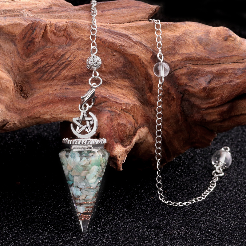 Chip Stone Resin Hexagonal Cone Antique Silver Pendulum Pendant For Making Jewelry #SP1900