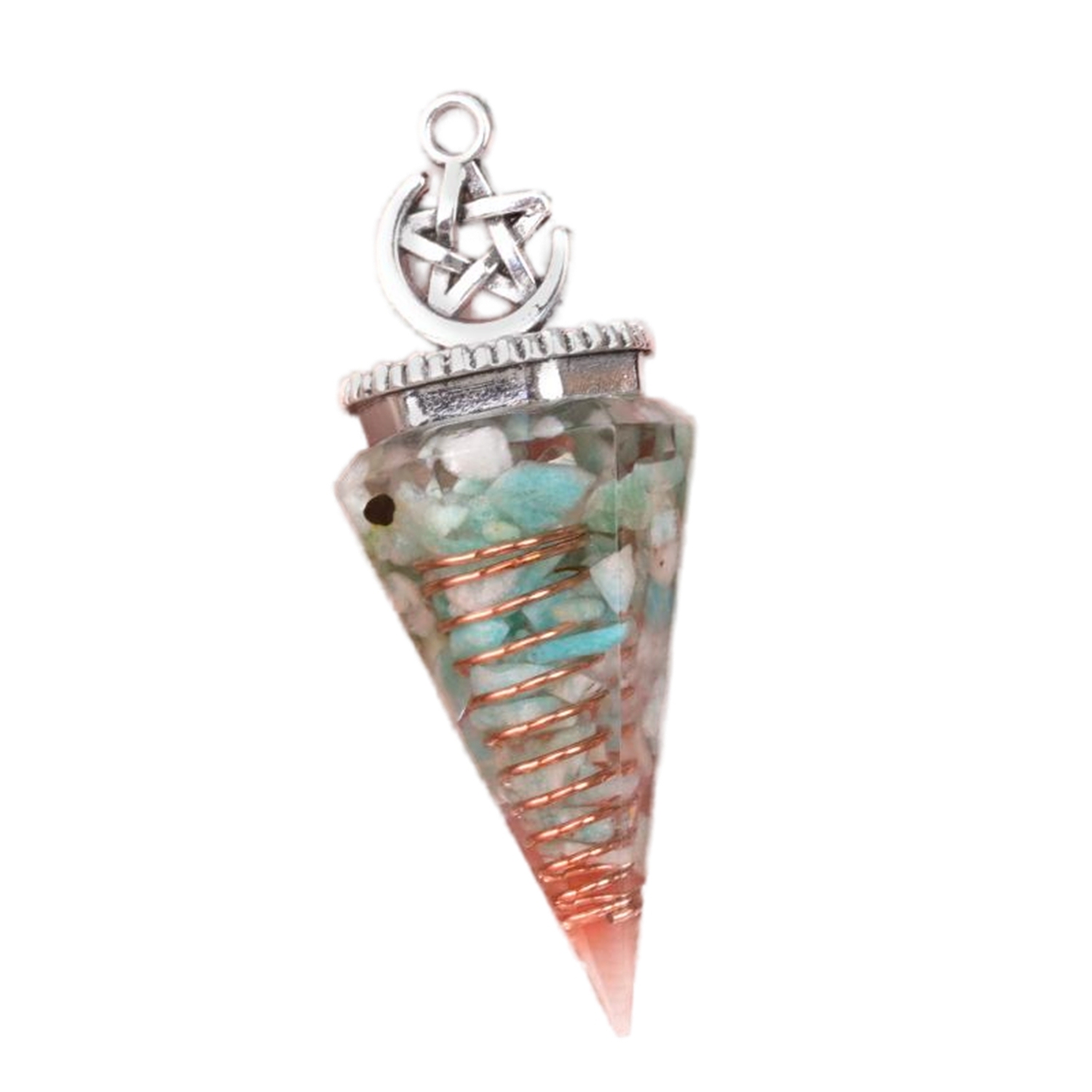 Chip Stone Resin Hexagonal Cone Antique Silver Pendulum Pendant For Making Jewelry #SP1900