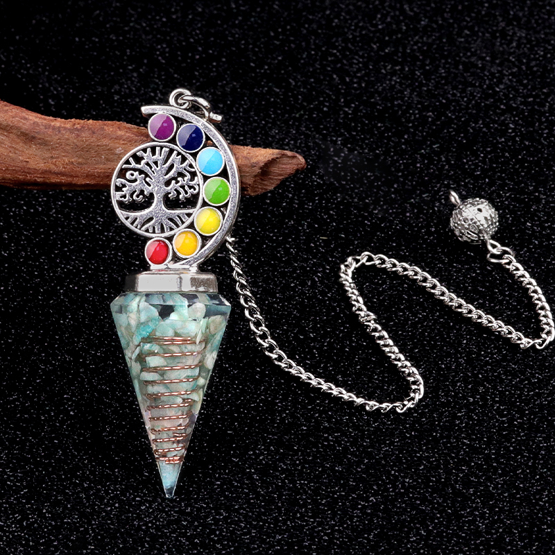 Chip Stone Resin Hexagonal Cone Antique Silver Pendulum Pendant For Making Jewelry #SP1901