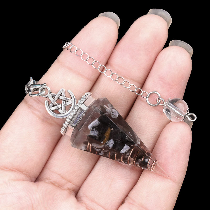 Chip Stone Resin Hexagonal Cone Antique Silver Pendulum Pendant For Making Jewelry #SP1900