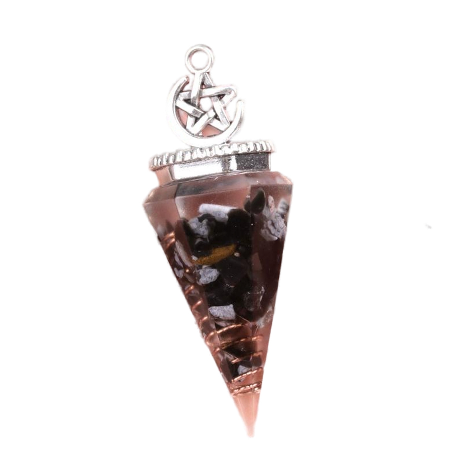 Chip Stone Resin Hexagonal Cone Antique Silver Pendulum Pendant For Making Jewelry #SP1900