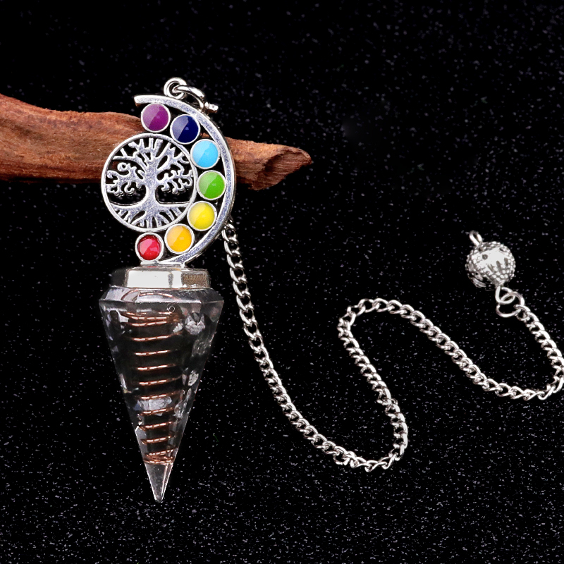 Chip Stone Resin Hexagonal Cone Antique Silver Pendulum Pendant For Making Jewelry #SP1901