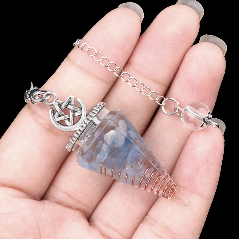 Chip Stone Resin Hexagonal Cone Antique Silver Pendulum Pendant For Making Jewelry #SP1900