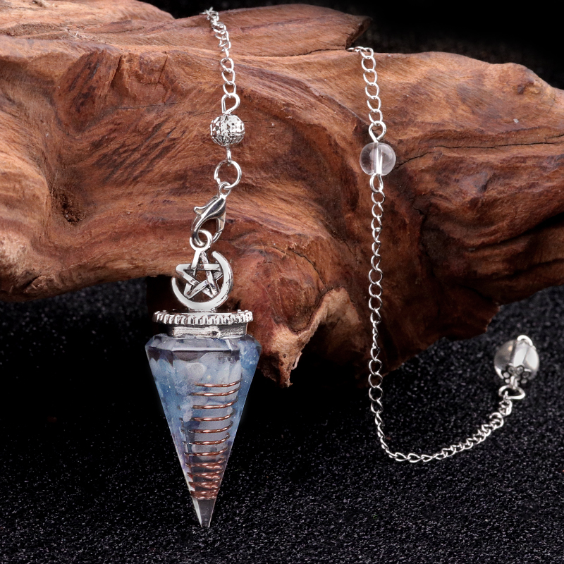 Chip Stone Resin Hexagonal Cone Antique Silver Pendulum Pendant For Making Jewelry #SP1900