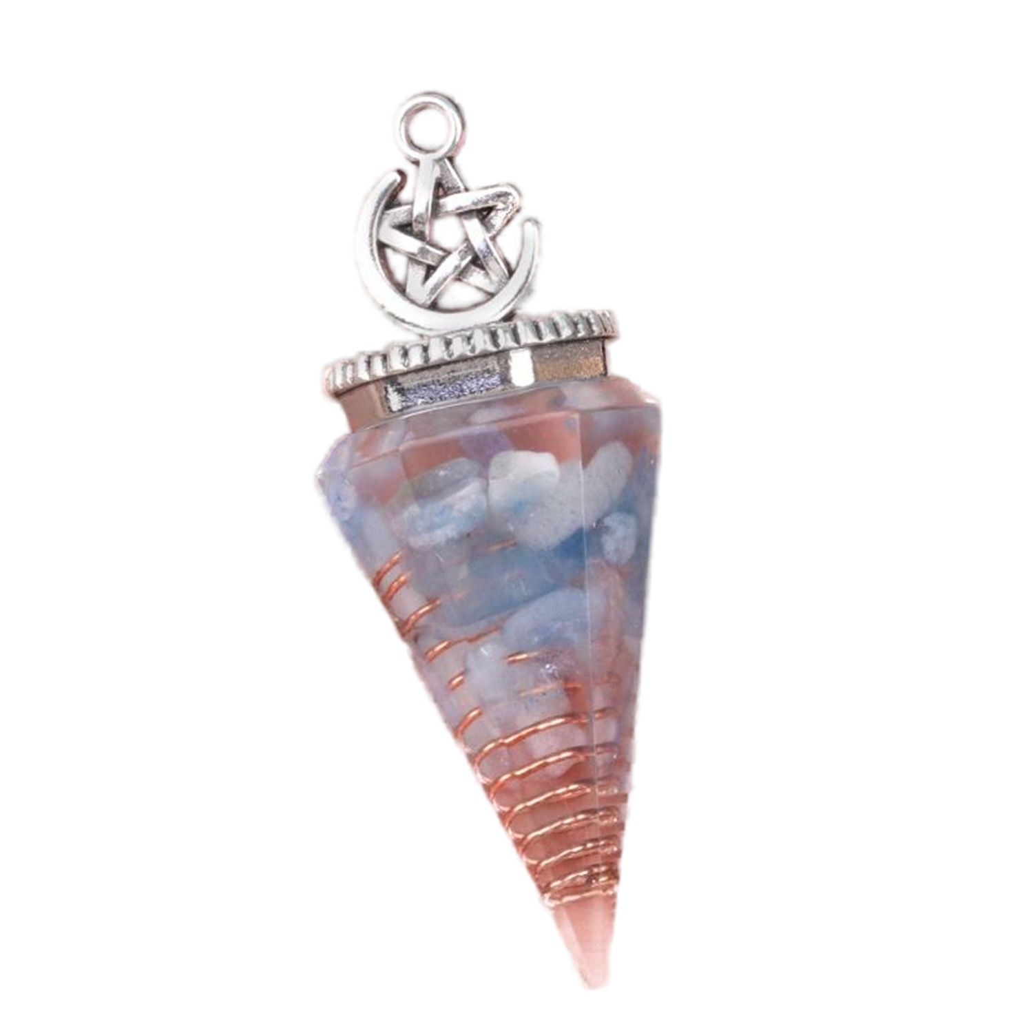 Chip Stone Resin Hexagonal Cone Antique Silver Pendulum Pendant For Making Jewelry #SP1900