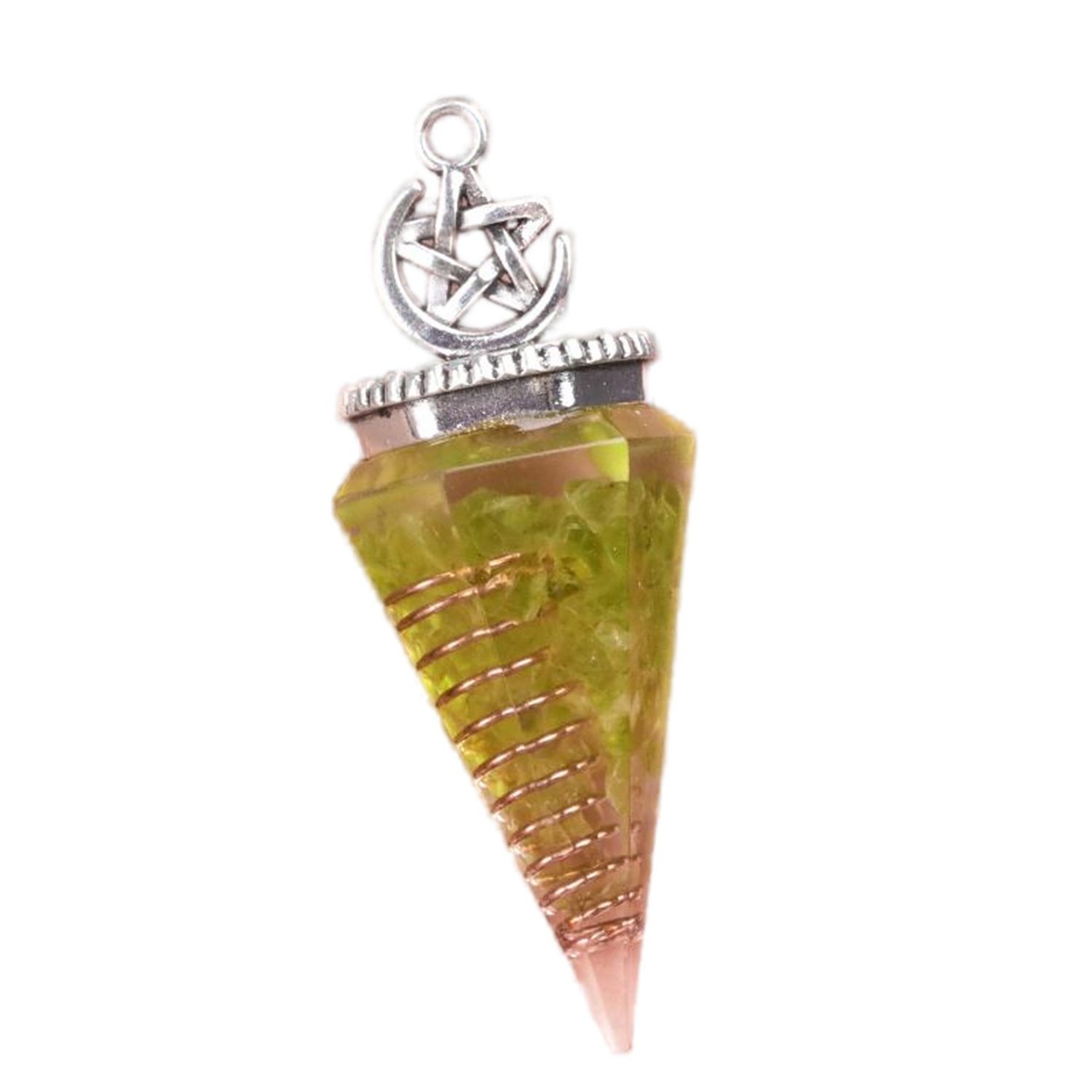 Chip Stone Resin Hexagonal Cone Antique Silver Pendulum Pendant For Making Jewelry #SP1900