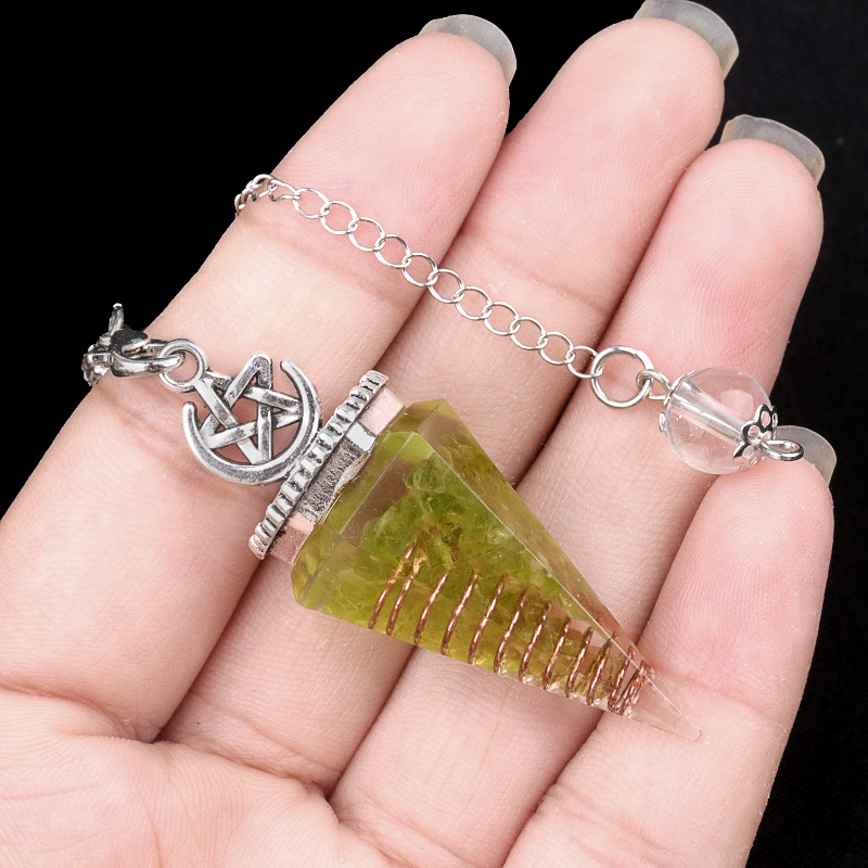 Chip Stone Resin Hexagonal Cone Antique Silver Pendulum Pendant For Making Jewelry #SP1900