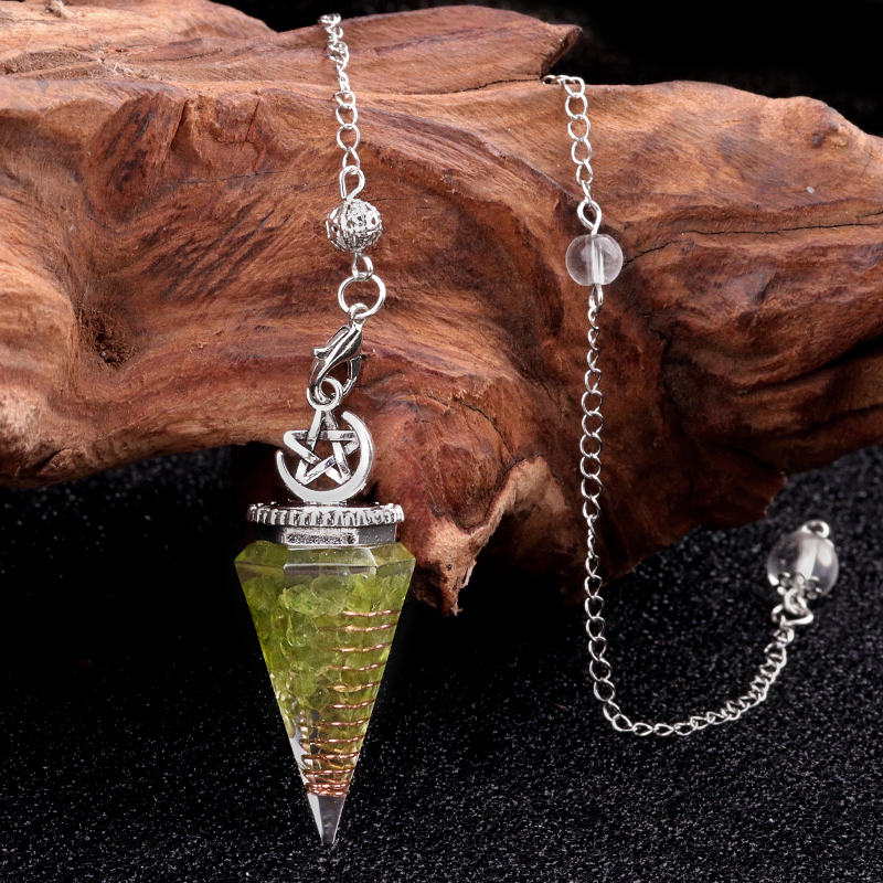 Chip Stone Resin Hexagonal Cone Antique Silver Pendulum Pendant For Making Jewelry #SP1900