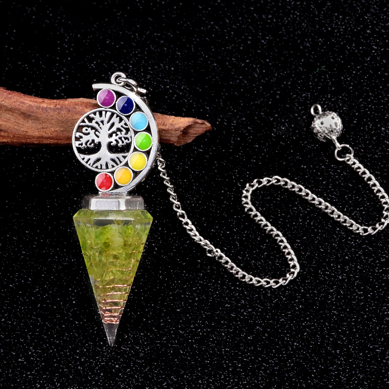 Chip Stone Resin Hexagonal Cone Antique Silver Pendulum Pendant For Making Jewelry #SP1901
