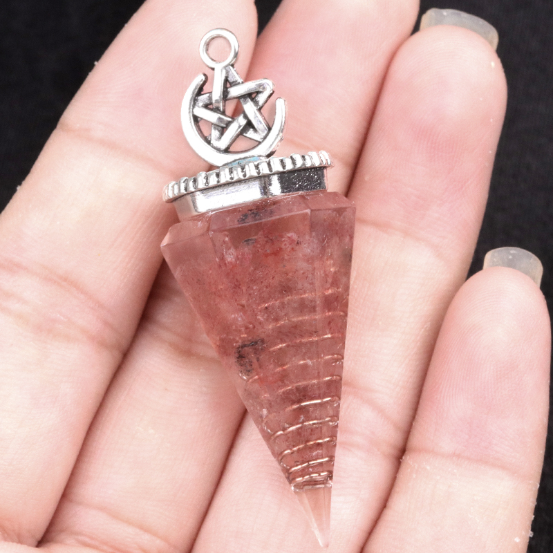 Chip Stone Resin Hexagonal Cone Antique Silver Pendulum Pendant For Making Jewelry #SP1900