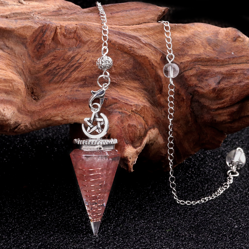 Chip Stone Resin Hexagonal Cone Antique Silver Pendulum Pendant For Making Jewelry #SP1900