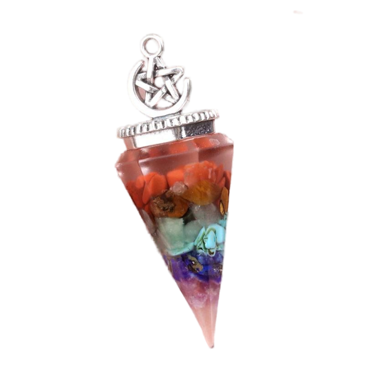 Chip Stone Resin Hexagonal Cone Antique Silver Pendulum Pendant For Making Jewelry #SP1900