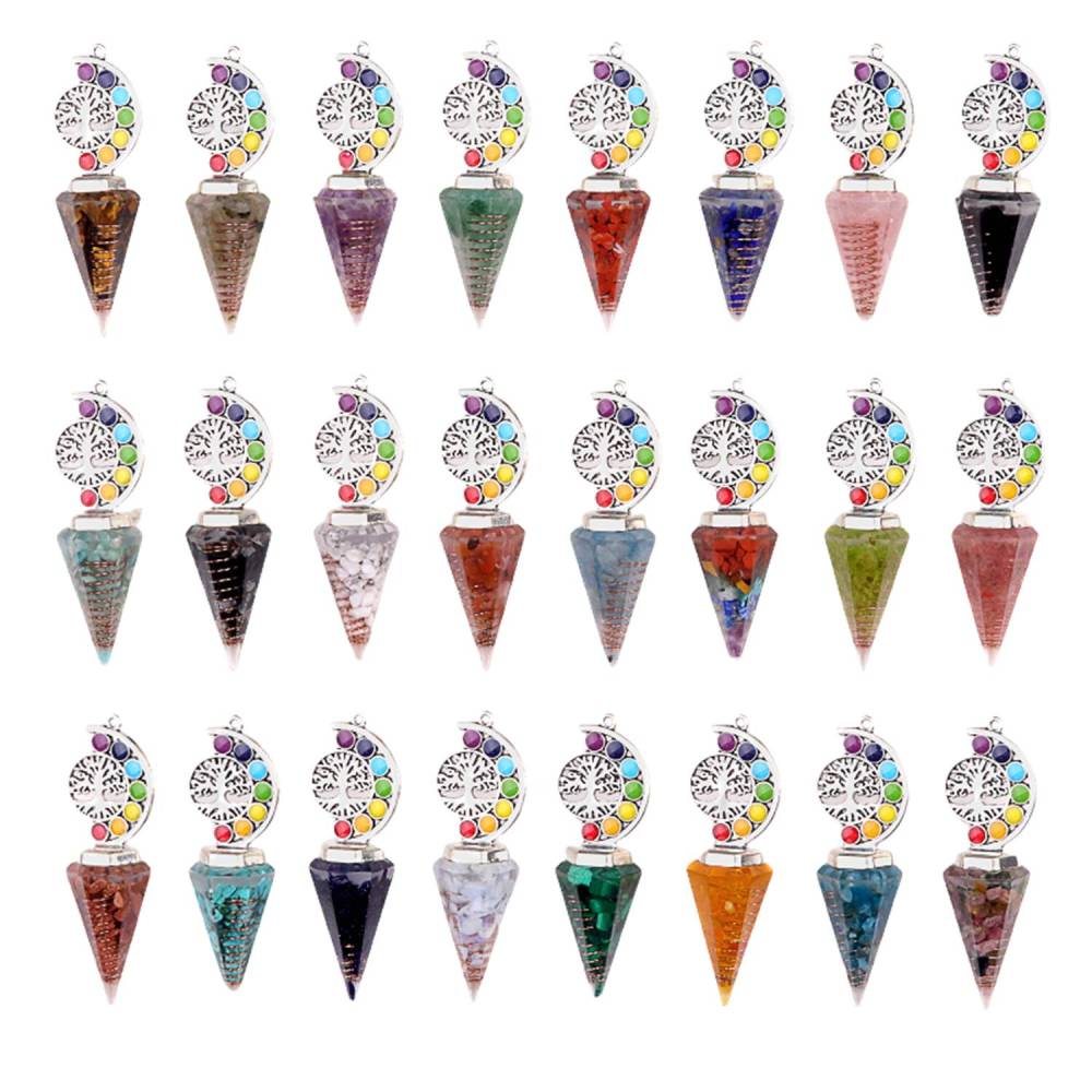 Chip Stone Resin Hexagonal Cone Antique Silver Pendulum Pendant For Making Jewelry #SP1901