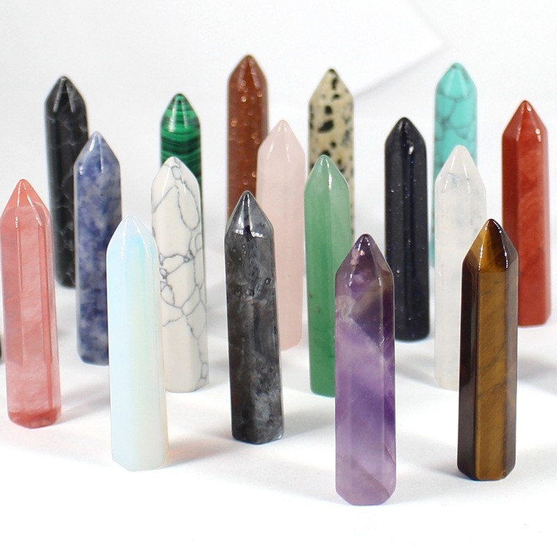 10X50MM Single Pointed Hexagonal Prism Gemstone Beads No Hole for Making Jewelry Home office Decoration