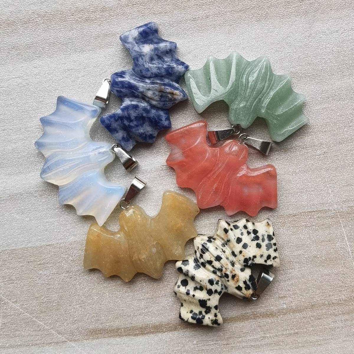 1.5Inch Handmade Craved Bat Gemstone Pendant for Making Jewelry