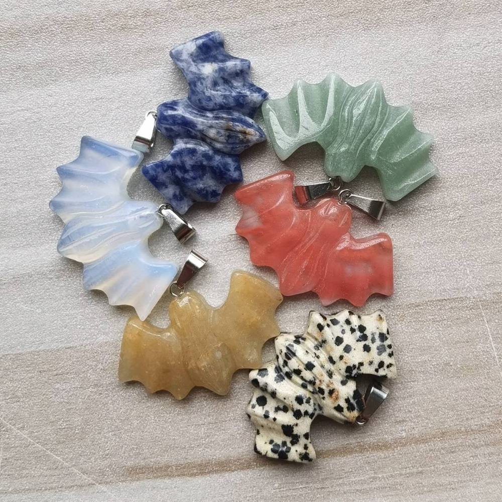 1.5Inch Handmade Craved Bat Gemstone Pendant for Making Jewelry