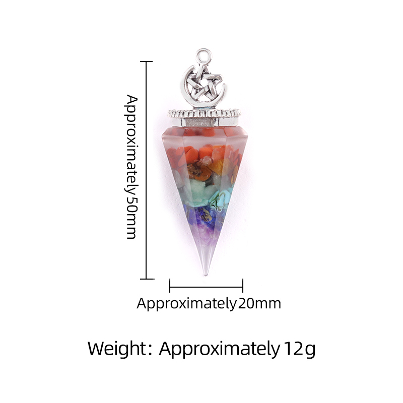 Chip Stone Resin Hexagonal Cone Antique Silver Pendulum Pendant For Making Jewelry #SP1900