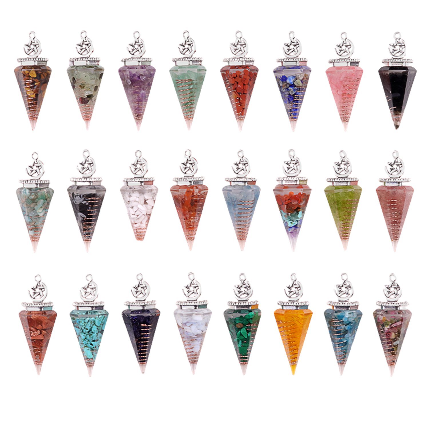Chip Stone Resin Hexagonal Cone Antique Silver Pendulum Pendant For Making Jewelry #SP1900