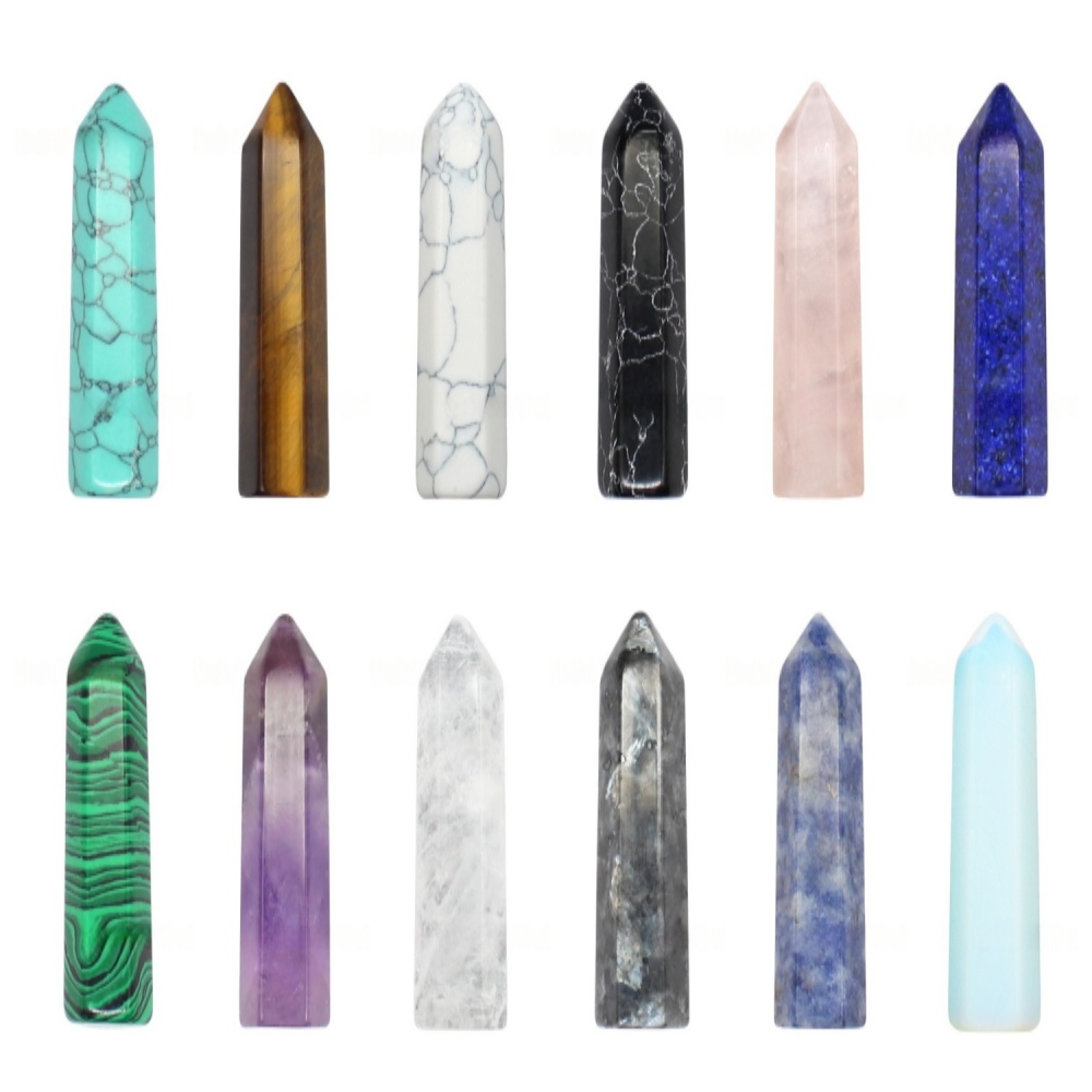 10X50MM Single Pointed Hexagonal Prism Gemstone Beads No Hole for Making Jewelry Home office Decoration