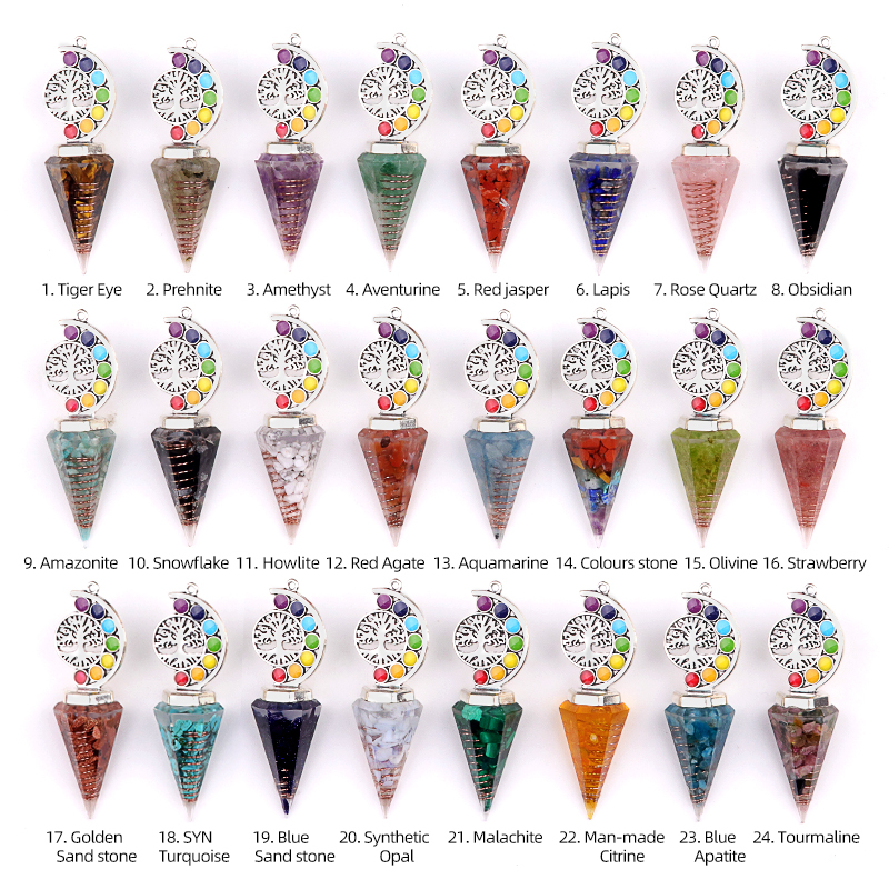 Chip Stone Resin Hexagonal Cone Antique Silver Pendulum Pendant For Making Jewelry #SP1901