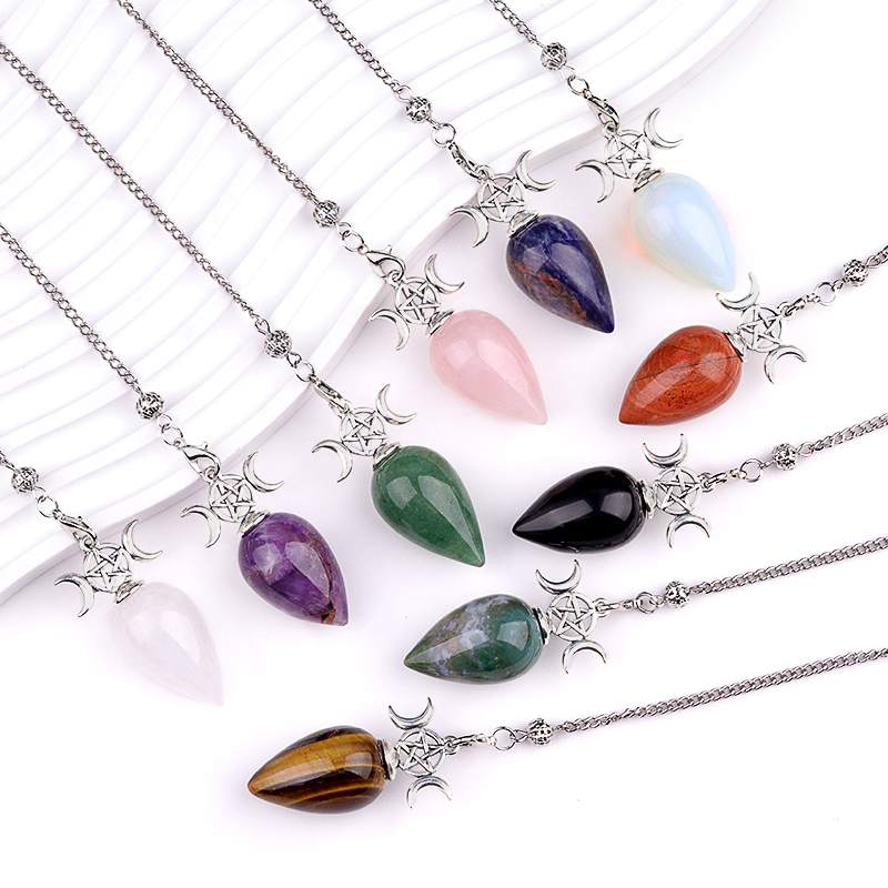 Waterdrop Antique Silver Stone Pendulum & Pendant for Making Jewelry