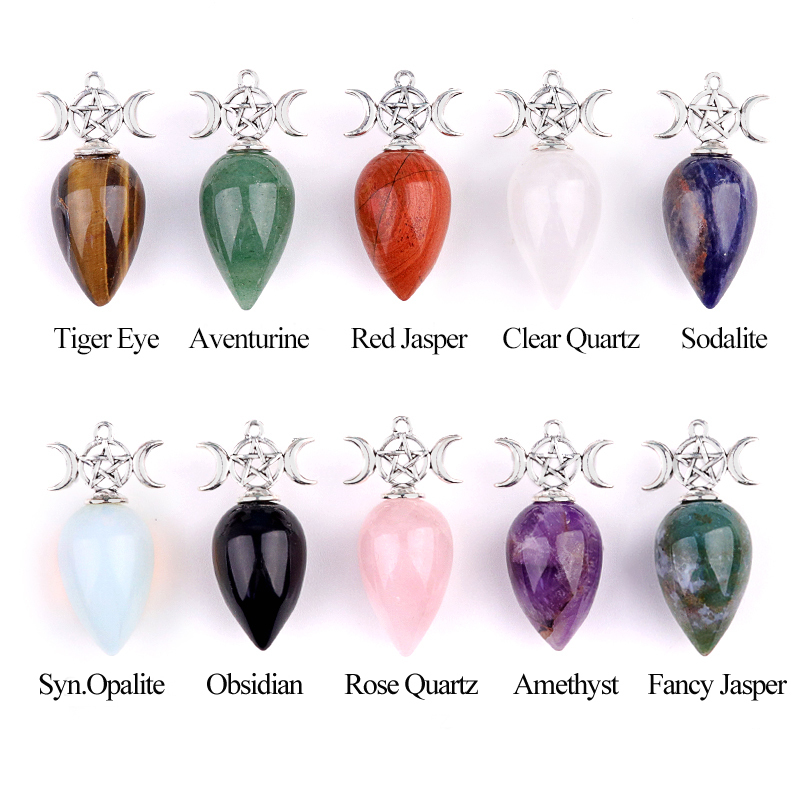 Waterdrop Antique Silver Stone Pendulum & Pendant for Making Jewelry