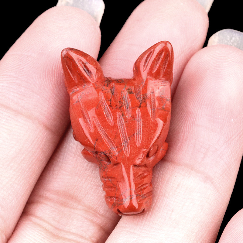 Handmade Craved 1.0Inch Gemstone Wolf Head  for Making Jewelry  Drilled 2.0MM Side Hole Animal Ornamentfor Home & Office Decoration