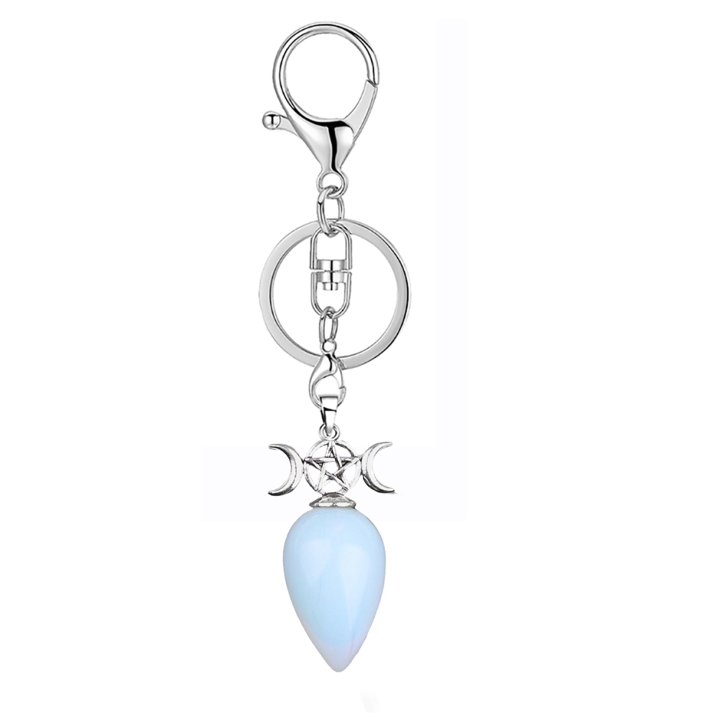 Waterdrop Antique Silver Stone Pendant Keychain