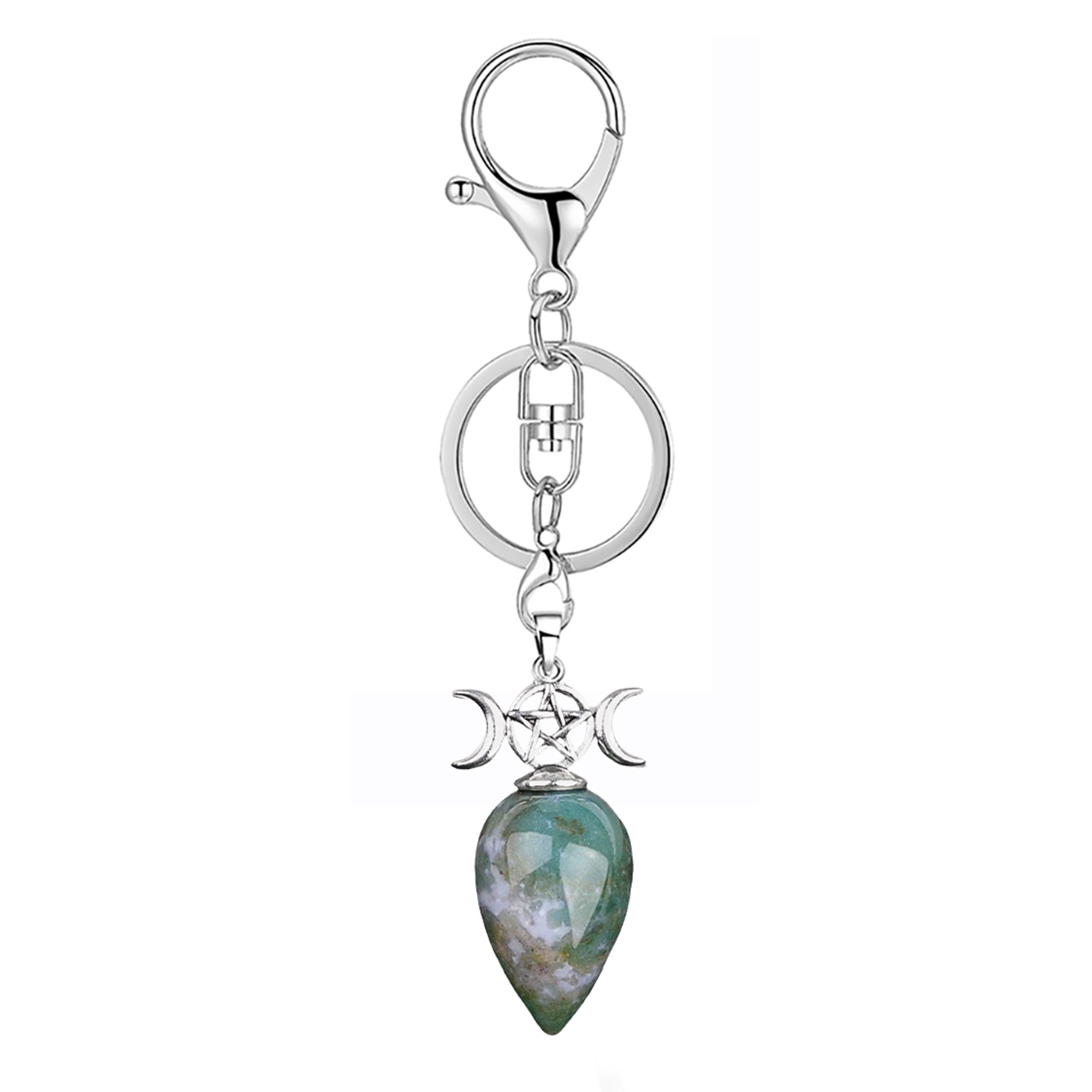Waterdrop Antique Silver Stone Pendant Keychain